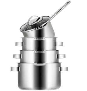 Sola Topfset Pearl 4-teilig – Edelstahl – downdraft-geeignet – Kochtöpfe Ø 16, 18, 20 cm & Stieltopf Ø 16 cm – geeignet für alle Herdarten