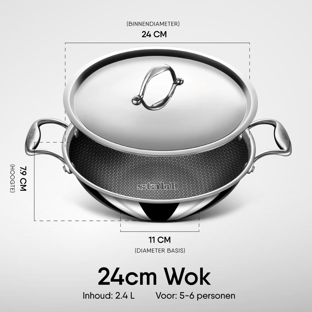 Stahl Cookware Wokpfanne Hybrid 24 cm – inklusive Deckel