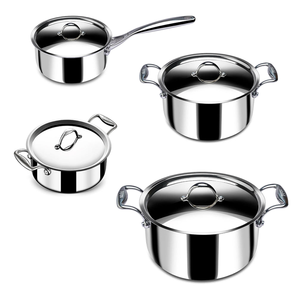 Stahl Cookware Dreifach-Pfannenset – 4-teilig – Kochtopf 18, 20 und 24 cm – Kochtopf 16 cm