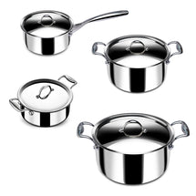 Stahl Cookware TriPly Pfannenset – 4-teilig – Kochtopf 18, 20 und 24 cm – Kochtopf 16 cm