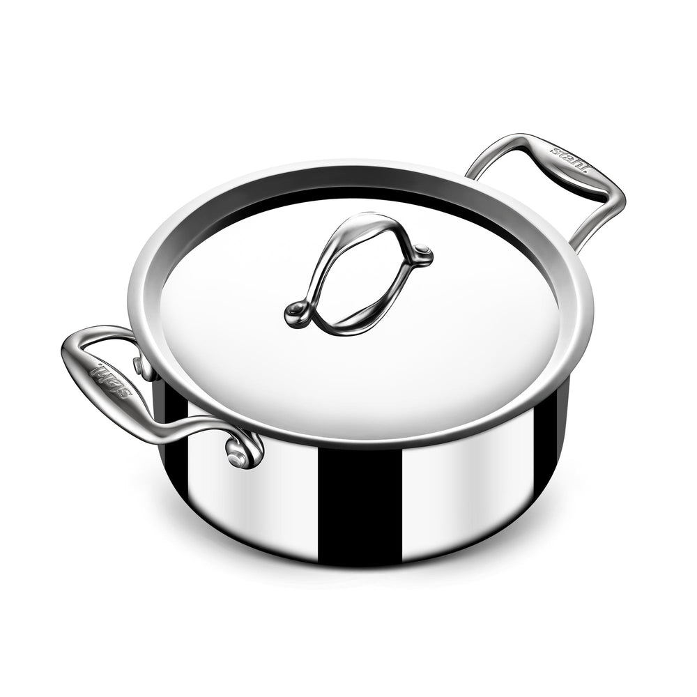 Stahl Cookware Dreifach-Pfannenset – 4-teilig – Kochtopf 18, 20 und 24 cm – Kochtopf 16 cm